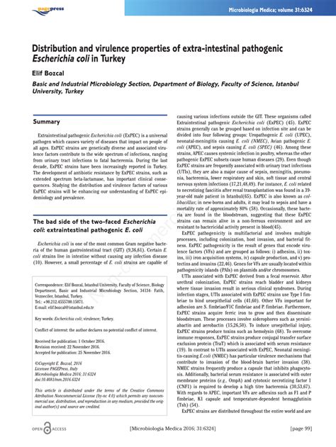 Pdf Distribution And Virulence Properties Of Extra Intestinal Pathogenic Escherichia Coli In