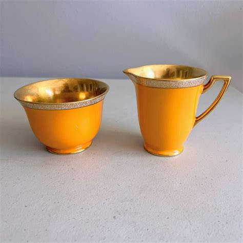 Vintage Crown Devon Fieldings England Orange And Gold Lustre Etsy