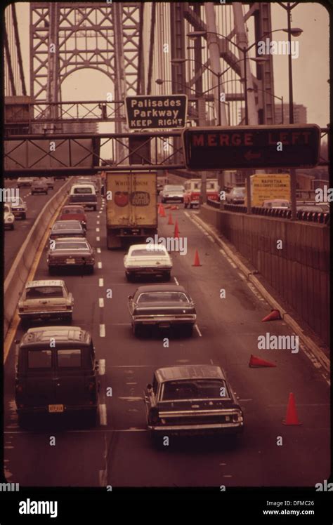 On The George Washington Bridge Driving Across The Hudson River Into