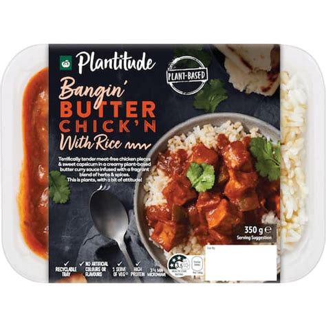 Woolworths Plantitude Plant Based Butter Chicken With Rice 350g Bunch