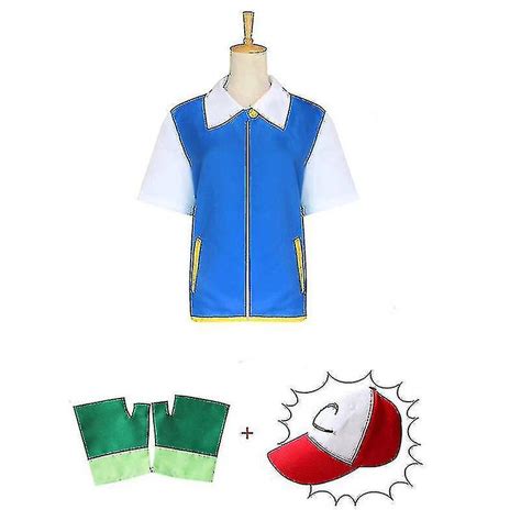 Ash Ketchum Poke B Rn Cosplay Kostume Bl Jakke Handsker Hat Ash