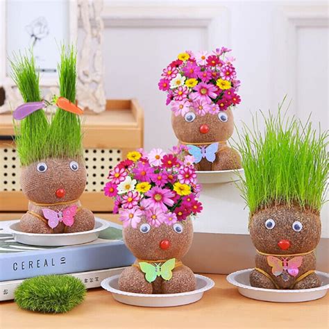 Room Decor Mini Grass Head Doll Small Potted Plant Watering Green Plants Beau Bh Ebay