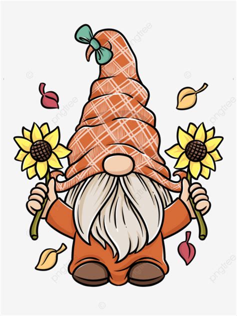 Autumn Gnome Holding Sunflower Gnome Autumn Sunflower PNG