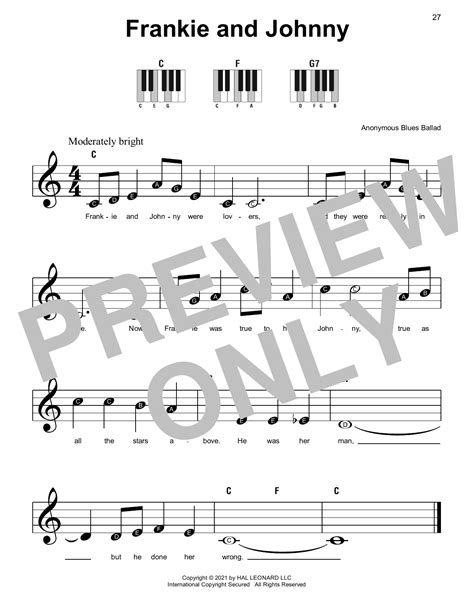 Frankie And Johnny Sheet Music Anonymous Blues Ballad Super Easy Piano