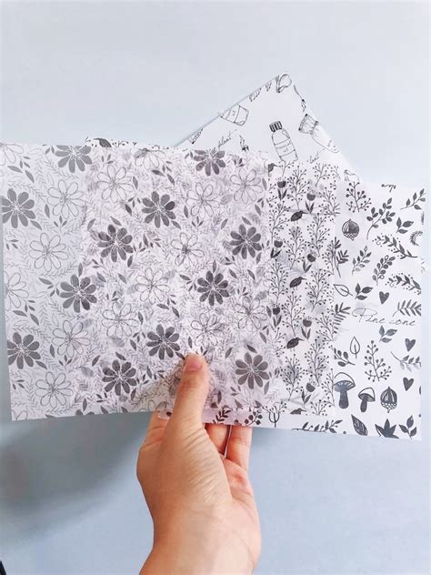 16 Sheets Decorative Wax Paper With Blavk Line Art Patterns Etsy