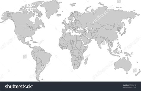 Gray Map World Countries Borders Stock Vector 35983192 Shutterstock