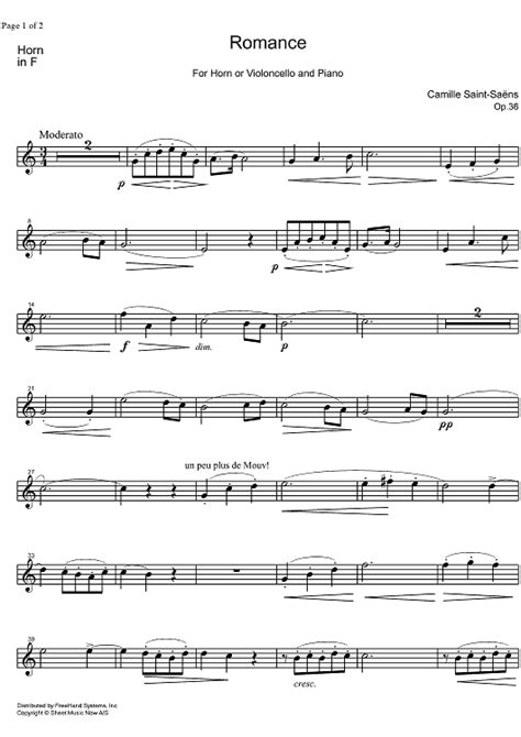 Romance Horn Sheet Music For Horn Or Cellopiano Sheet Music Now