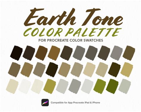 Earth Tone Color Palette, Nature Color, Sky Color, Procreate Palette, Procreate Tools, Swatches ...