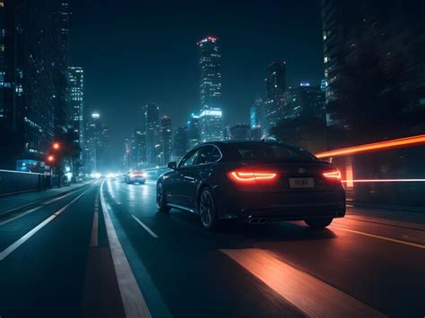 Premium Photo | A moving car in the night city ai generate