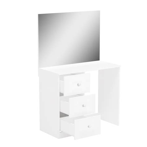 Ember Interiors Olivia Pro Modern White Makeup Vanity Desk with 3 ...