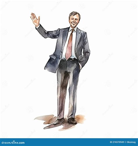 Hand Drawn Watercolor Illustration Of A Happy Businessman Waving His