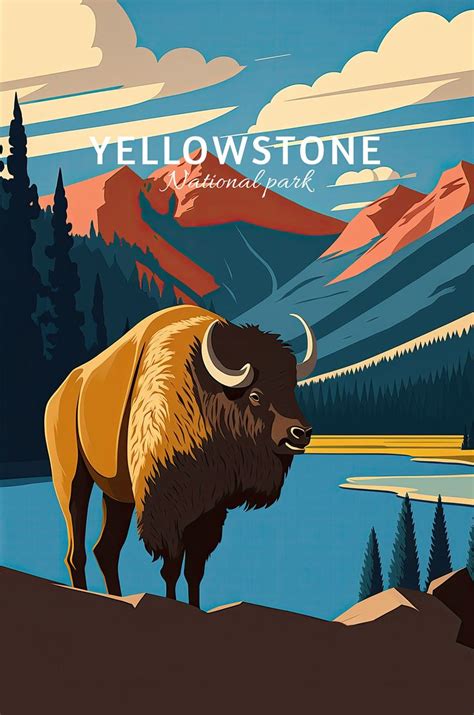 Affiche De Voyage De Yellowstone Parc National Souvenir Des Etsy