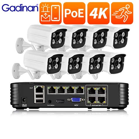 Gadinan Outdoor Home CCTV 2 8mm Lens 4 8CH 8MP 4K Ultra HD POE NVR Kit