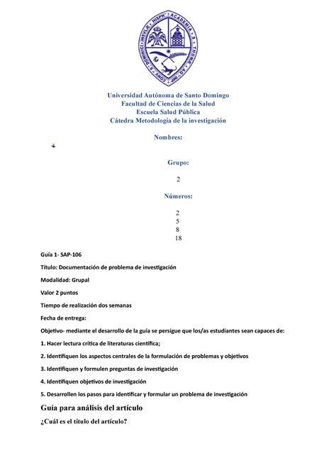 Guía 1 SAP 106 3 Trabajo de metodología Universidad Autónoma de