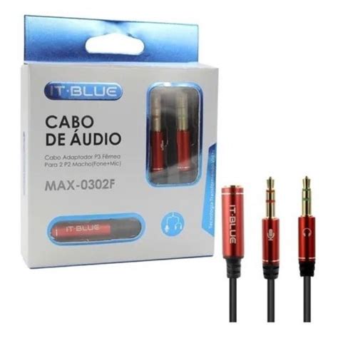 Cabo Adaptador Para Som De Carro Fone De Ouvido E Pc It Blue P F Mea