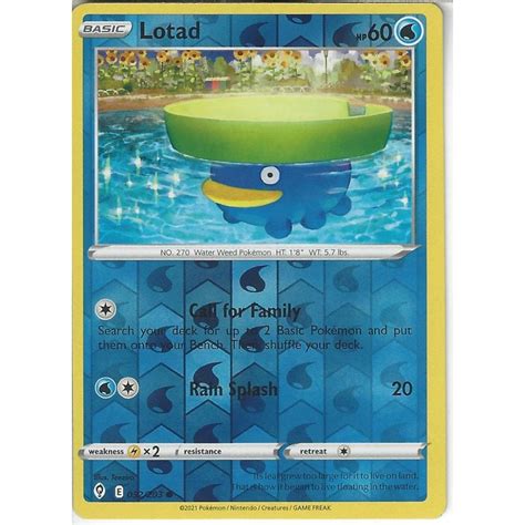 Pokemon Trading Card Game 032 203 Lotad Common REVERSE HOLO Card