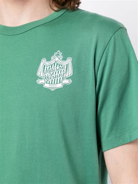 Maison Kitsun Logo Print Cotton T Shirt Green Farfetch Uk