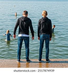 Father His Twelve Year Old Son Blonde Hair AI Generated Image