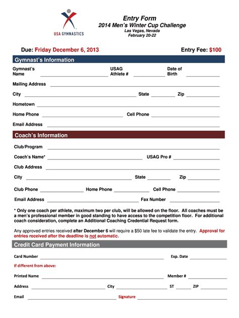 Fillable Online Usagym Entry Form Usa Gymnastics Fax Email Print