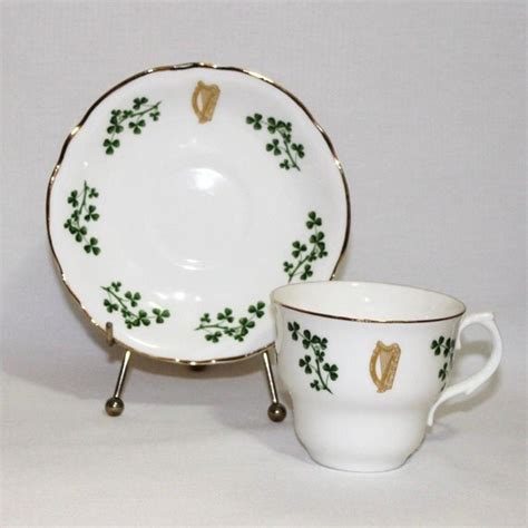 Arklow Irish Bone China Tea Cup And Saucer Gold Harp And