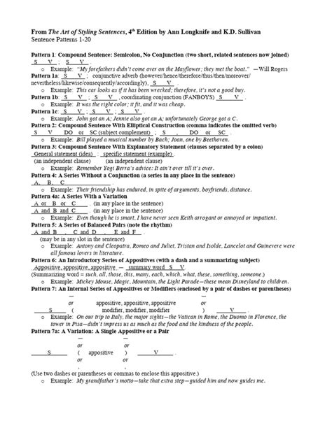 Sentence Patterns 1-20.pdf - Teacher | PDF | Syntax | Grammar