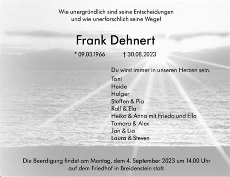 Traueranzeigen Von Frank Dehnert Vrm Trauer De