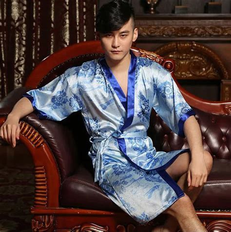 High Quality Home Silk Satin Bathrobe Mens Sexy Kimono Robe Male