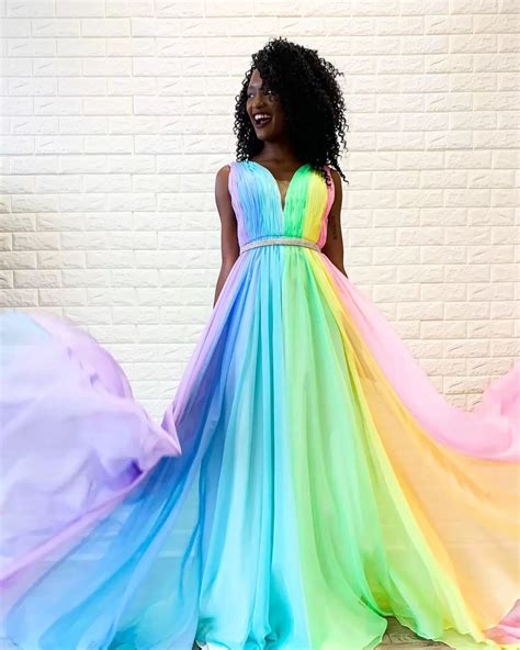 Rainbow Gradient A Line Rainbow Prom Dress With Pleated Beaded Sashes Perfect For Formal ...