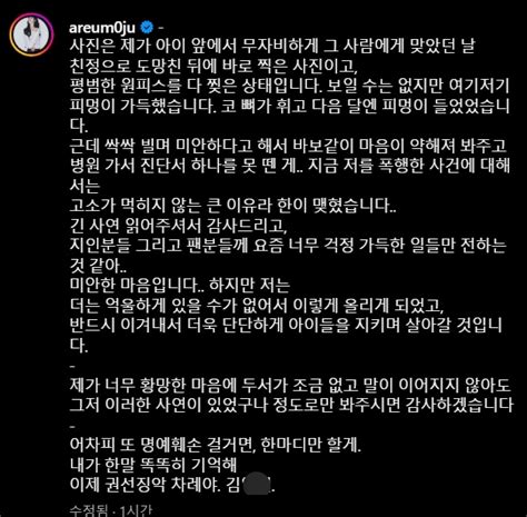 티아라 아름 전 남편에 폭행 당했다는 증거 사진 공개