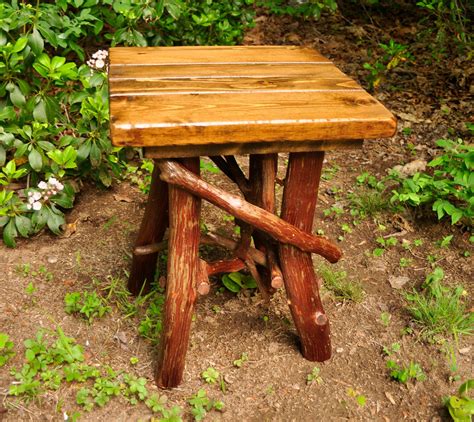 Rustic Handmade End Table Log Cabin Adirondack Art Furniture By J Wade