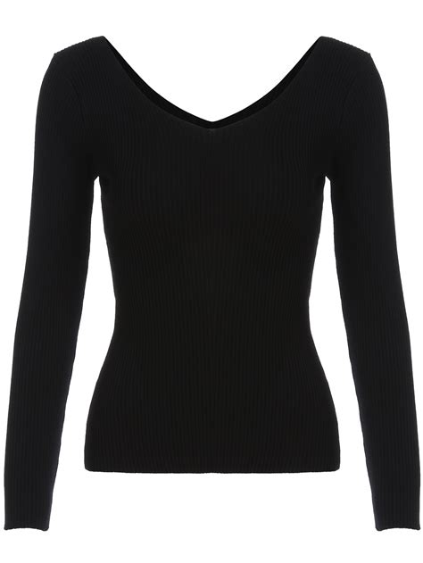 Black V Neck Long Sleeve Slim Knitwear Sheinsheinside