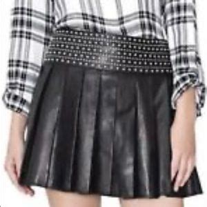 Alice Olivia Skirts Alice Olivia Box Pleat Studded Leather Mini