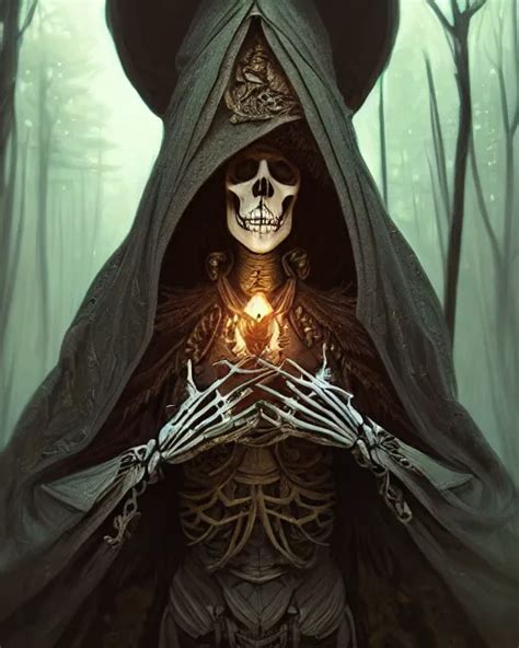 Portrait Of A Skeleton Mage Wearing Hood Dark Stable Diffusion