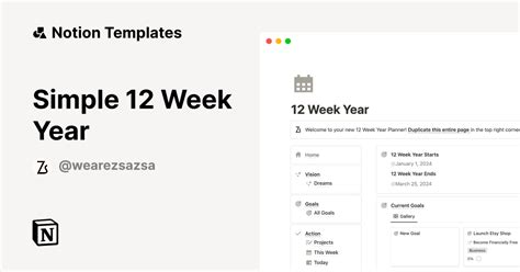 Simple 12 Week Year Template By ZsaZsa Notion Marketplace