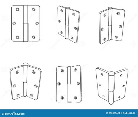 Vector Set of Simple Door Hinge Stock Vector - Illustration of metal, simple: 230369621