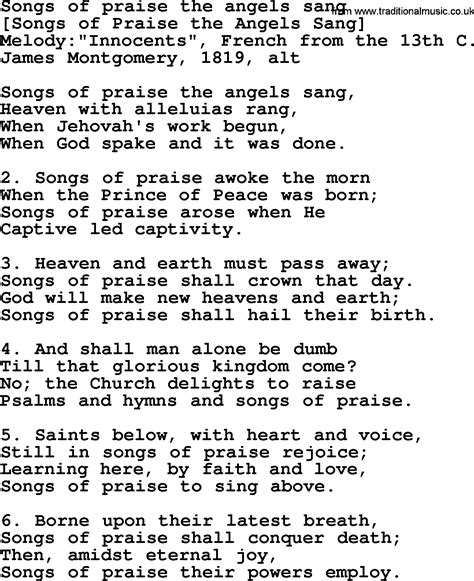 Old English Song Lyrics For Songs Of Praise The Angels Sang With Pdf ...