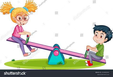 Kids Playing Seesaw Cartoon Illustration Stock Vector (Royalty Free) 2156902641 | Shutterstock