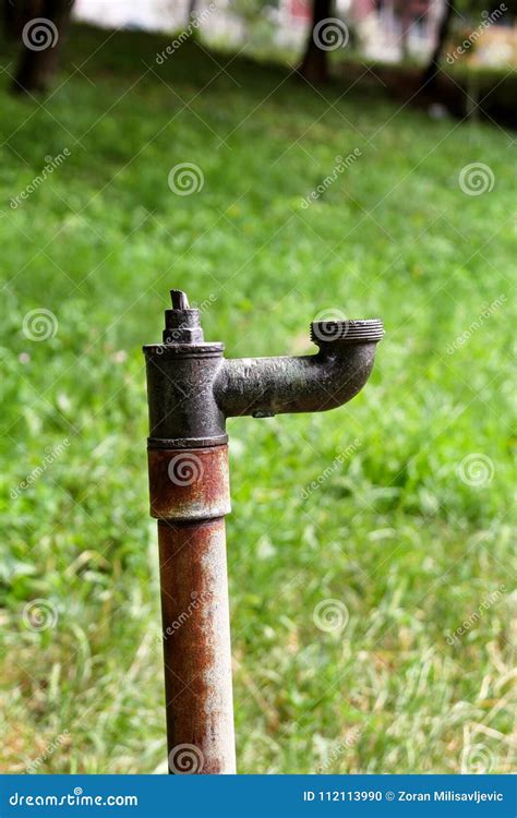 Old Water Pipes Outside Faucet With Nature Background A Old Rusty