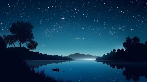 Premium Photo | A starry night sky with a boat on the water