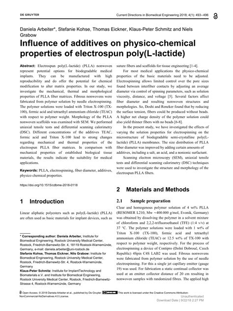 Pdf Influence Of Additives On Physico Chemical Properties Of