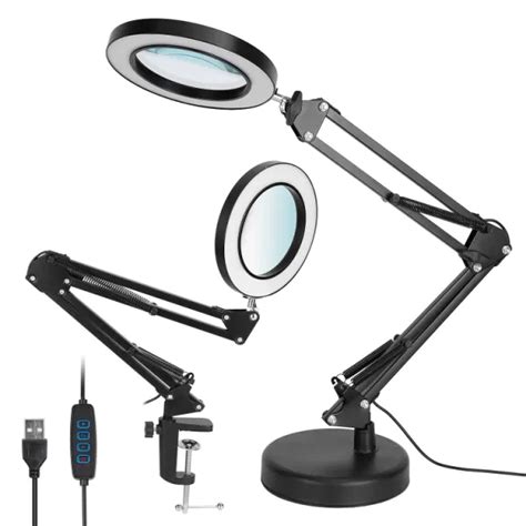 Dropship LED Magnifier Desk Lamp 8x Magnifying Glass With Light Swing Arm Desk Table Light USB ...