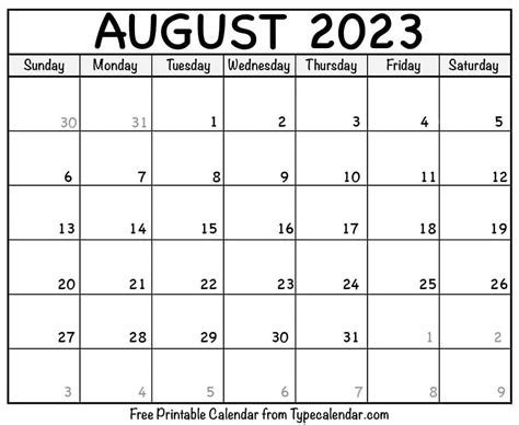 Free Printable August 2023 Calendars Download