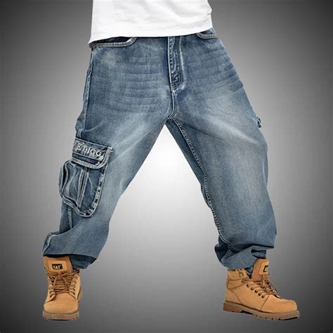 Buy Plus Size 30 46 Mens Blue Loose Jeans 2018 Cargo