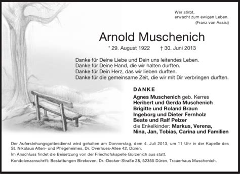 Traueranzeigen Von Arnold Muschenich Aachen Gedenkt