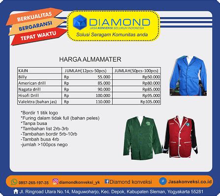 Daftar Harga Konveksi Jogja Murah Diamond Konveksi