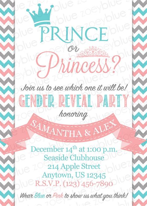 Prince Or Princess Gender Reveal Invitation Pink Blue Chevron Etsy