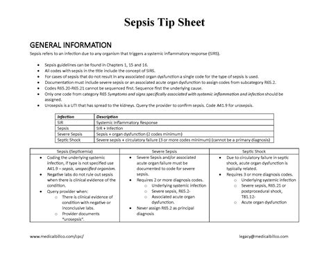 Tip Sheet SEPSIS Legacy Medical Billing Coding Website