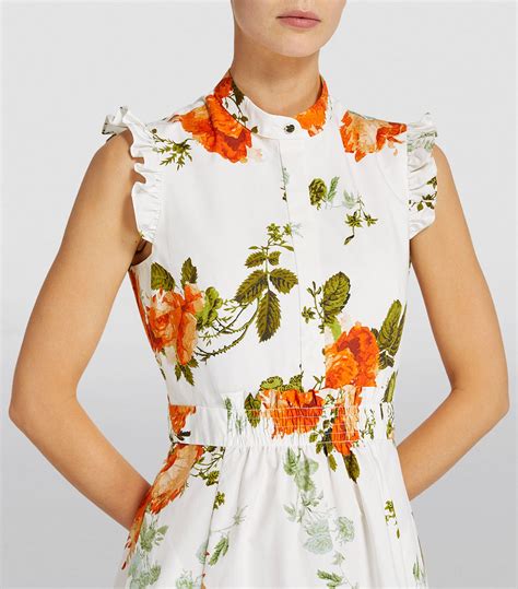 Womens Erdem White Cotton Floral Print Midi Dress Harrods Uk