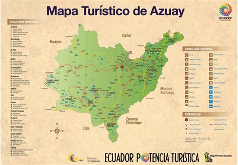 Mapa turístico de atracciones en Cuenca Azuay Ecuador PlanetAndes