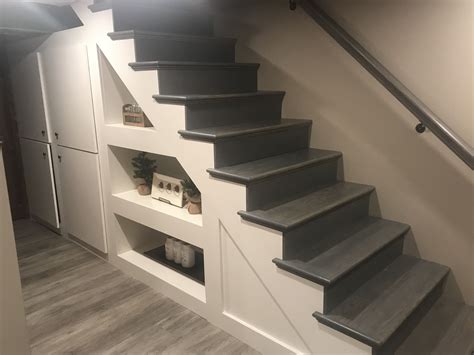 Basement Remodel Stairs Huge Custom Storage Cabinets Shelving